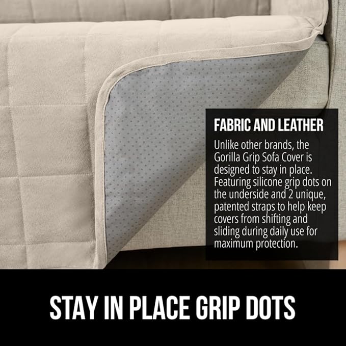 GORILLA GRIP Patented Waterproof Slip-Resistant Oversized 78” Sofa Protector Cover, for Leather or Fabric Couch Cushion, Large Microsuede Furniture Covers Dogs Pets Machine Washable Slipcover, Taupe