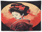 Japanese Woman Geisha Tapestry Asian Cherry Blossom Red Sun Traditional Kimono Folk Tapestries Home Decor for Living Room Bedroom Apartment Farmhouse Dorm 80"x60"