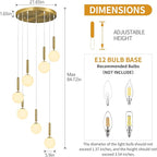 7-Lights Gold Chandelier with Milk White Glass Hanging Fixture Light for Kitchen Island Mid Century Modern Globe Pendant Light for Foyer Living Room Entryway Hallway