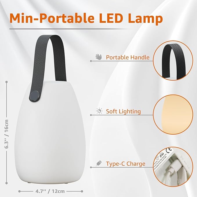 uuffoo 2 Pack Portable Outdoor Table Lamp - Dimmable Rechargeable Night Lights w/ Remote and 7 RGB Colors, IP44 Water-Resistant Hanging Lantern for Patio, Tent, Bedroom, Garden, Emergency