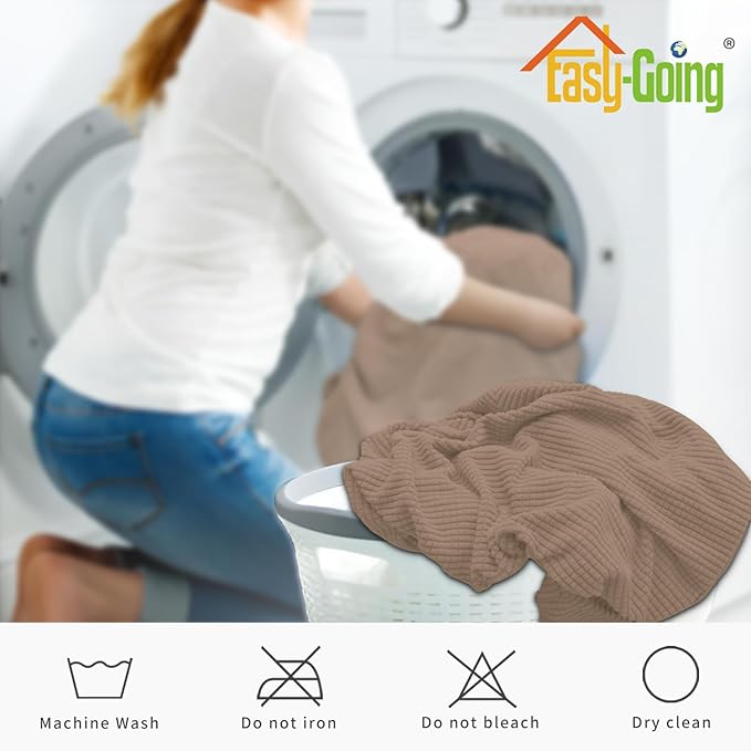 Easy-Going 2-Piece Recliner Console Cover for Reclining Loveseat Covers Stretch Jacquard Middle Console Cover for Recliner Couch and Sofa Camel