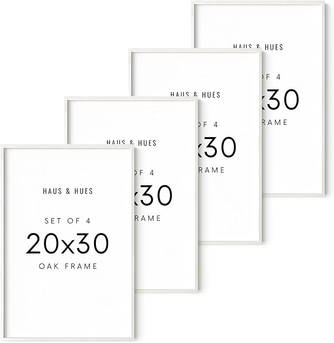 HAUS AND HUES 20x30 Picture Frames Set of 4 - Poster Frames 20x30, 20x30 Inch Frames, Poster Frames 20 X 30 Inches, 20 X 30 Wood Frames, 20x30 Photo Gallery Wall Frame Set (White Frame)