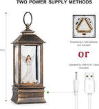 10'' Musical Snow Globe Lantern Lighted Angel with Dove Water Lantern Swirling Glittering Home Decoration and Gift, Battery Operated or USB Powered