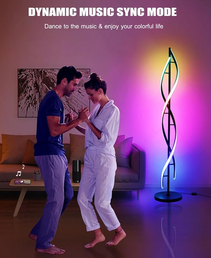 LENIVER RGB Spiral Floor Lamp, Unique LED Corner Lamp Standing Lamp with Remote Control, Dimmable Color Changing Mood Lighting for Living Room, Bedroom, Gaming Room - Black