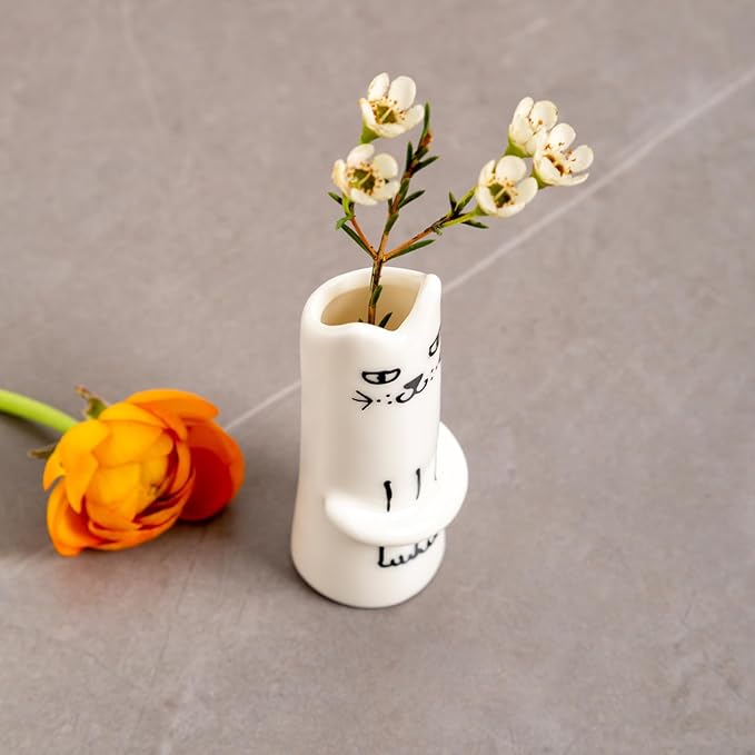 Set of 3 Cat Flower Vase Bud Ceramic Mini Handmade Tiny Vases for Home Decor, Wedding Party, Birthday Gift - Unique, Cute and Aesthetic Miniature Vases - Japanese Trendy, Pretty and Bulk