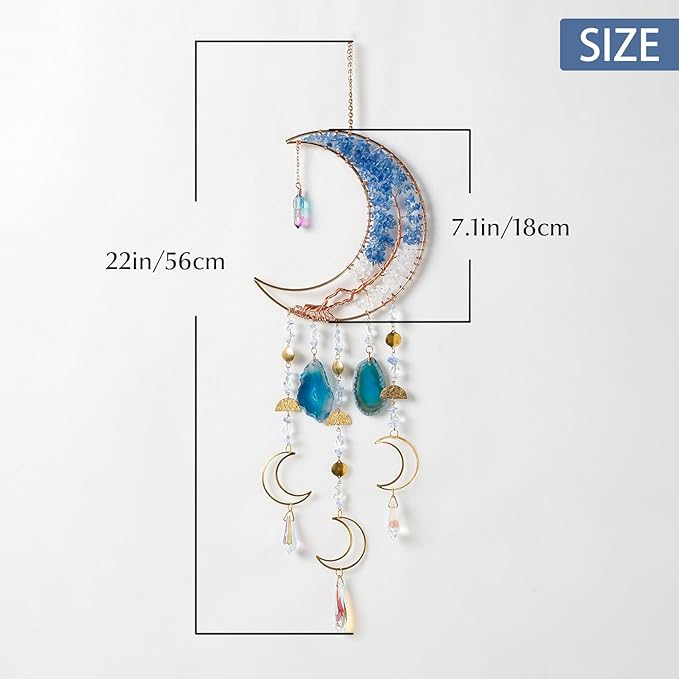 Agate Gemstone Dream Catcher 7 Chakra Tree of Life Dream Catcher with Crystal Stones Handmade Dreamcatcher Wall Decor for Adults Boys Girls,Bedroom,Wedding,Garden,Bless Gift(Blue Moon with Pendant)