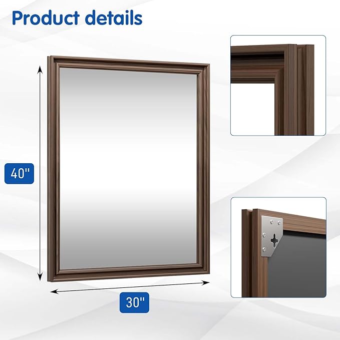 WEER Retro Copper Bathroom Mirror, 40x30 Inch Bronze Oil Rubbed Framed Mirror, Rectangle Classic Vintage Framed Wall Mirror, Farmhouse Vanity Mirror, Tempered Glass, Vertically or Horizontally