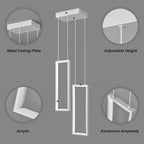 Modern Kitchen Pendant Light Fixture White 18W LED Pendant Light 2 Rings Rectangle Chandelier Pendant Lighting for Kitchen Island Living Room Dining Room Bedroom