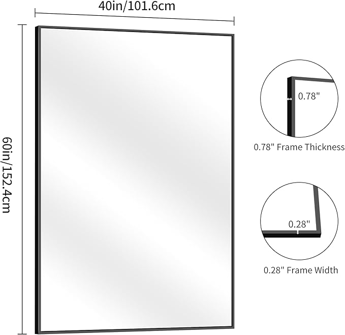 YIROMAN Bathroom Mirror 60"x40", Large Brushed Gold Bathroom Mirror for Over Sink with Aluminum Frame, Rectangular Vanity Mirror with Right Angle, Wall Mirror Hangs Horizontal or Vertical