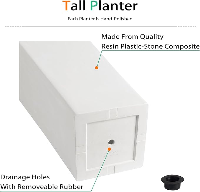 Tall Planters for Outdoor Plants, Large Resin Flower Pots for Garden, Front Porch, Patio, Indoor - Set of 2 (White, 27.5 inch - 2 Pack)