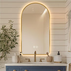 32"L x 20"W Arched LED Bathroom Mirror, Brushed Gold Framed, Backlit Vanity Mirror with Lights, Wall Mounted Lighted Mirror, Dimmable 3-Color Shatter-Proof Arch Smart Mirror, UL-Listed, CRI≥93