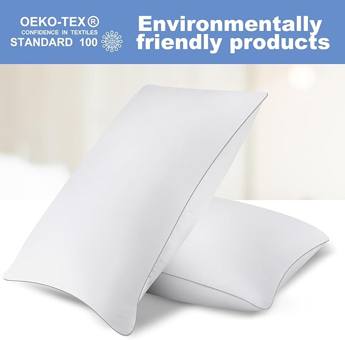 Bed Pillows for Sleeping Queen Size set of 2 Pack Cooling Pillow Set of 2 for Side Back and Stomach Sleepers Down Alternative Filling Luxury Soft and Skin-Friendly