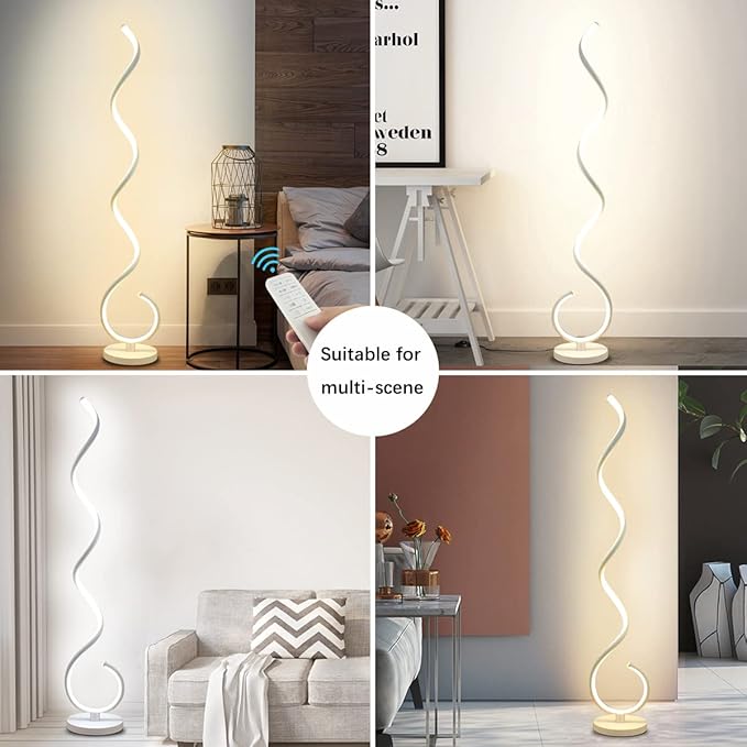 Spiral LED Floor Lamp, 40W Dimmable Floor Lamps for Living Room with Remote Control, Stepless Adjustable Colors & Brightness Standing Lamp Reading Corner Floor Lamp for Bedroom, Office -White
