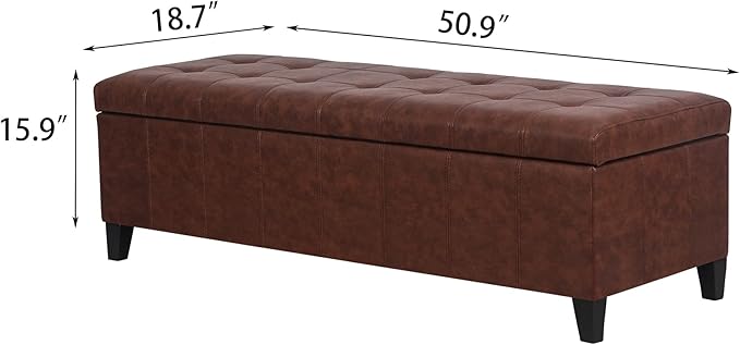 Joveco 51 Inch Storage Ottoman Bench,Tufted Leather Storage Bench for Bedroom (51”,Brown)