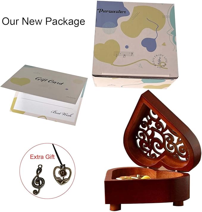 Pursuestar HowlMoving Castle-Merry Go Round of Life Music Box, Heart Shaped Vintage Hollow Out Wood Mechanism Wind Up Musical Box Gifts for Birthday Wedding Valentine's Day