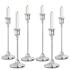 CHILL RECIPE Silver Taper Candle Stick Holders Tall Candle Holder, Vintage Candlesticks Holder Bulk for Home Decor Table Centerpiece Dining Party Festival Decorations (2 Set 6Pcs)