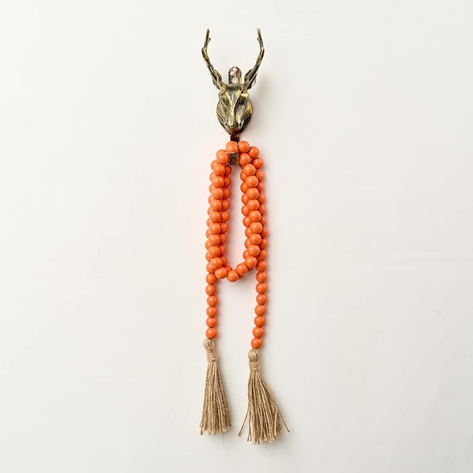 OMISHE 59in Wood Bead Garland with Tassels, Decorative Beads, Farmhouse Wooden Beads Garland for Wall Hanging Home Festival Decor, Orange
