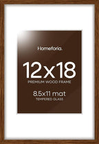 Homeforia 12 x 18 Walnut Wood Frame, High End Dark Oak 12x18 Brown Picture Frame with Mat 8.5x11 Photo, 12 x 18 Wooden Poster Frame Matted to 8.5 x 11, 18x12 Frames, Tempered Glass, Wall Kit, Set of 1