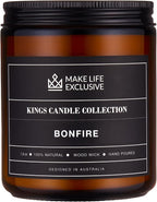 Scented Candles for Men | Bonfire, Mahogany & Teakwood Scented | Wooden Wick, Long Lasting, Masculine Scents | Natural Soy Jar Candle for Home, Bachelor Pad Decor | The Perfect Mens Gift.