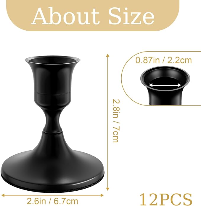 12PCS Black Taper Candle Holders Set, Vintage Metal Candlestick Holders for Dinner Room Table Centerpiece or Mantel Wedding Party Decor