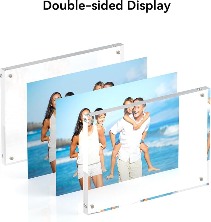 5x7 Acrylic Picture Frames, 20mm Thick Clear Frameless Magnetic Photo Frames, Double Sided Transparent Square Frame Gift for Tabletop Display(3 Pack)