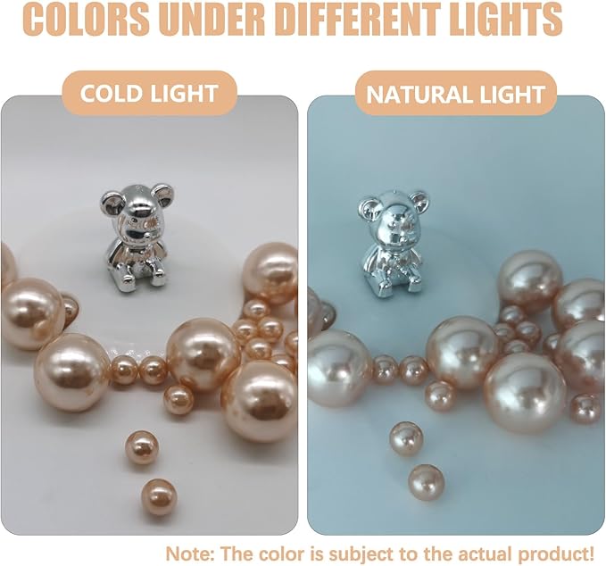 200 PCS Champagne Vase Fillers, Pearls Bead for Centerpieces Vases, 10/14/20 MM No Hole Beads, Fake Pearls for Wedding Birthday Anniversary Theme Party Table Centerpieces Decor