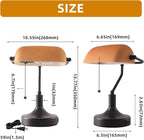 Vintage Bankers Desk Lamp with Pull Chain Switch, Traditional Desk Lamp with USB A and Type C Charging Port, Oil Rubbed Bronze Table Lamp with Amber Glass Shade for Office, Library, Study Room