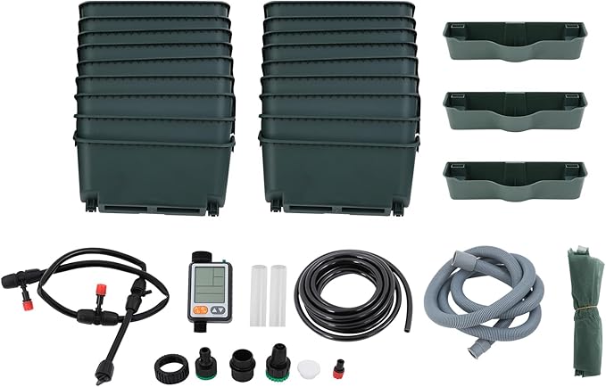 Self-Watering Wall-Mounted Planter, Vertical Garden Planter Set with 18 Pots, Stackable Plant Grow Pots with Electronic Timer for Growing Veggies, Fruits, Herbs, Flowers.