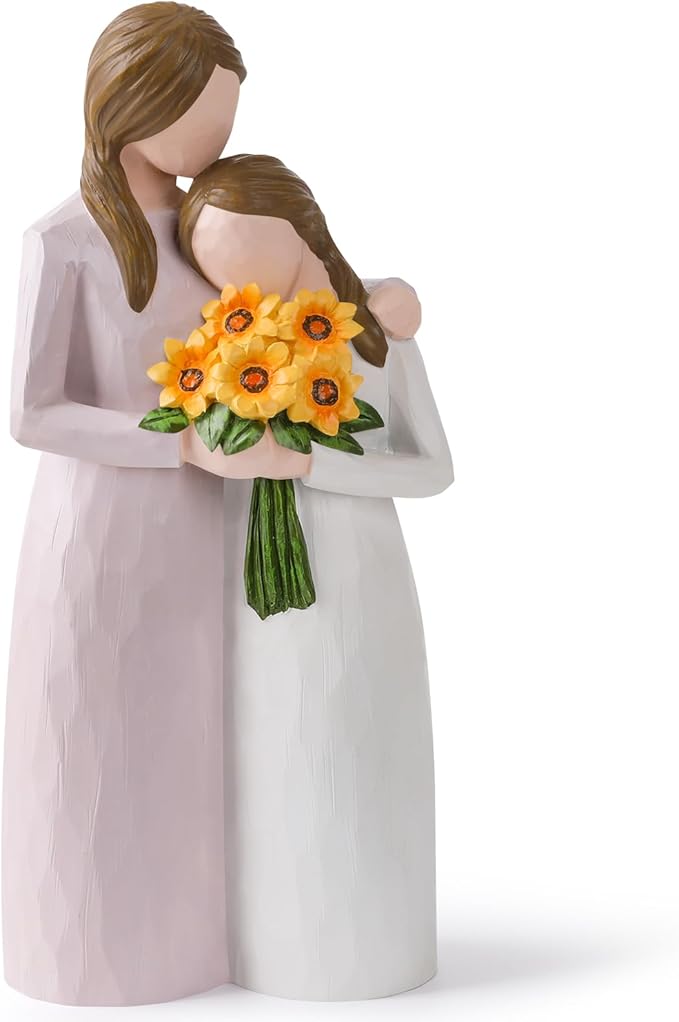 Sunflower Mother Daughter Figurine, Hand-Painted Resin Figure, Gift for Mom from Daughter with Gift Box, Perfect for Mother’s Day, Birthday, Christmas, Purple