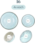 16 Piece Dinnerware Sets for 4 - Modern Style Stoneware Dinnerware Set - Scratch Resistant,Dishwasher,Microwave Safe Plates and Bowls Sets Ceramic,Dish Set, Bowl and Plate Set - Beige and Light Blue…