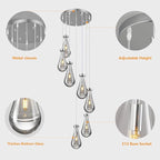 Raindrop Pendant Lights Kitchen Island Teardrop Chrome Hanging Light Fixtures Clear Solid Glass Pendant Light Modern Chandeliers for Dining Room Porch Corridor Living Room(7-Light)