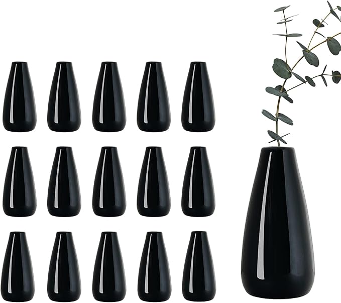 Modern Black Ceramic Vase Set of 16 for Living Room Bedroom 5.1'' Minimalist Fresh Flower Vases for Home Decor Office Fireplace Centerpieces Nordic Style Gift for Fake Plant 16 Pack