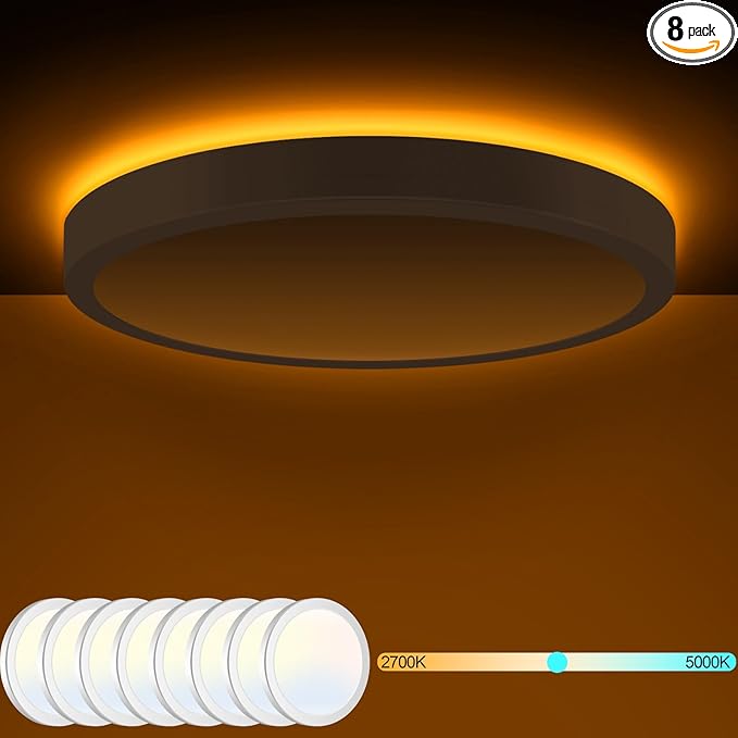 8PACK Flush Mount Ceiling Light Fixtures with Night Light - 3000K-4000K-6500K Flat led Lights for Room Ceiling,Ultra Thin Round White Ceiling Lights for Living Room,Bedroom,Kitchen,Bathroom,Hallway