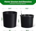 Tall Round Planter Set of 2, 20" Large Planter Pots with Built-in Drainage and a Water Level Monitor and Wheels for Patio, Porch, Living Room, or Home Office