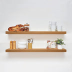 Homeforia 42 inch Golden Oak Floating Shelf, High End Solid Real Wood 42inch Small Floating Shelves for Wall Mounted, Oak Wooden 42in Floating Shelves, Heavy Duty Bracket, 42 X 6.5 X 1.75 in, Set of 3