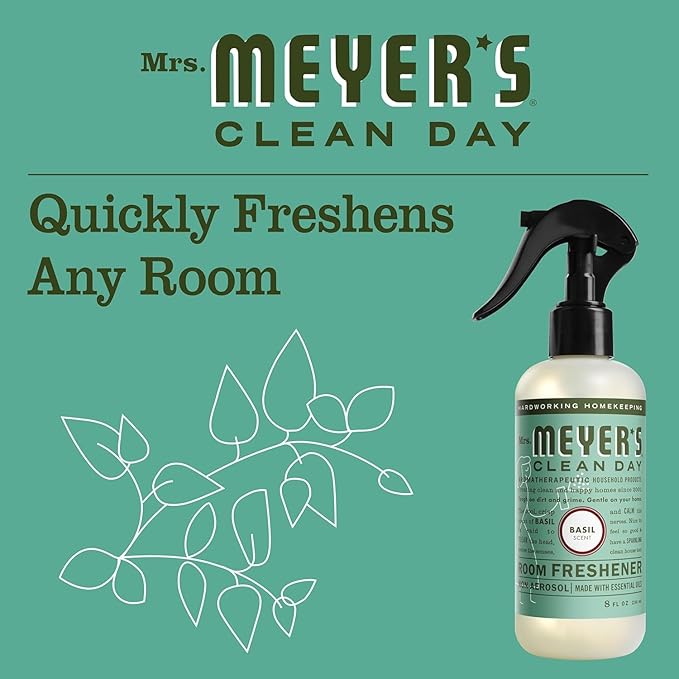 MRS. MEYER'S CLEAN DAY Room and Air Freshener Spray, Non-Aerosol Spray Bottle Infused with Essential Oils, Basil, 8 fl. oz - Pack of 3