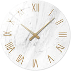 Round Marble Battery Wall Clock Modern 14 Inch White Minimalist Wall Clock for Kitchen Quartz Glass Slient Clock for Wall