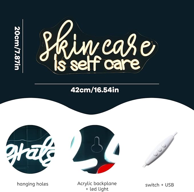 WLHOPE Skin Care is Self Care Neon Signs for Wall Decor Adjustable LED Lights Decorations for Beauty Salon Facial Spa Bathroom, Get Your Business Seen Day or Night