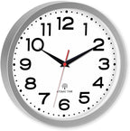 Atomic Wall Clock 10 Inch, Modern Clock Battery Operated Classic Analog Decorative for Kitchen, Living Room, Office, Bedroom, Bathroom (Silver)