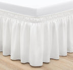 RIMELA White Bed Skirt Full Size 15 Inch Drop, Wrap Around Elastic Adjustable Bedskirt, Bed skirting Dust Ruffle for Bed Frame & Box Spring Soft Durable Fabric Machine Washable Easy to Install