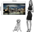 Brooklyn Bridge Canvas Wall Art: Skylines Lights & Reflections in New York Artwork for Decor