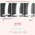 Foldable Large Half Moon LED Light,22" Arch Light with Rhinestone-Encrusted for Table Nail Desk with Phone Stand, Upgrade Arch Light for Nail Techs (White, Small)