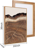 HPINUB Framed Tree Rings Wood Wall Art Set, Modern Beige Wood Stump Wall Decor, Abstract Black and Gray Tree Spiral Wall Painting, Nature-Inspired Art Print for Living Room, Bedroom, Office-24"x36"x3