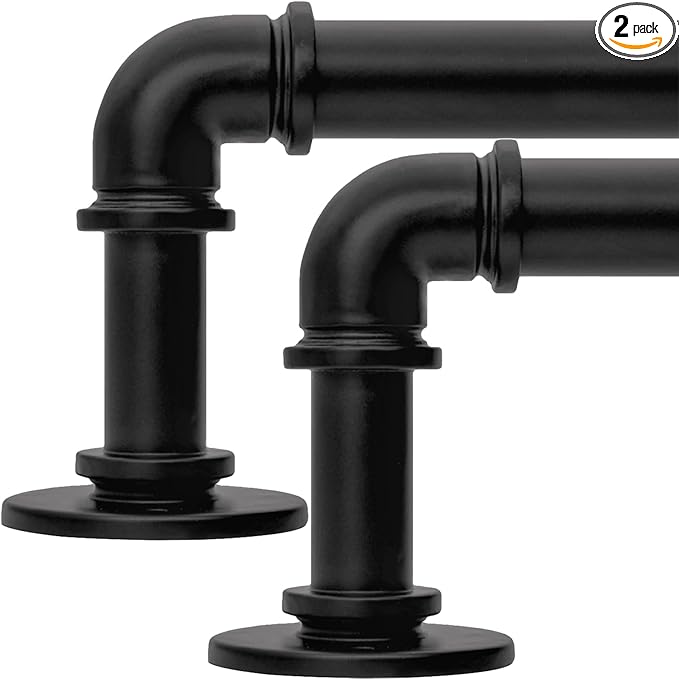 2PCS Black Curtain Rods 18 to 88 Inches,Adjustable Length,1 in Diameter Pipe,Wall or Ceiling Mounted,for Bedroom and Living Room (Black,18” to 88”2PCS)