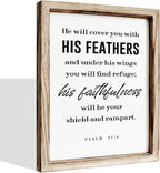 Christian Decor Signs, Framed Wall Plaque Sign 15 * 11.5 inches, Religious Home Decor, Inspirational Christian Gift for Him, He will Cover You with His Feathers Sign