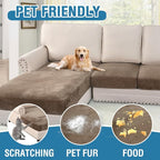 H.VERSAILTEX Velvet Stretch Sectional Couch Covers 4 Pieces Sofa Seat Cushion Covers L Shape Separate Couch Cover for Both Left/Right Sectional Couch (Large Sofa 3 Seater + 1 Chaise, Mocha)