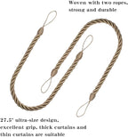 BEL AVENIR Curtain Handmade Tiebacks Ropes, Holdbacks with 2 Metal Screw Hooks - Flaxen 2 Pack