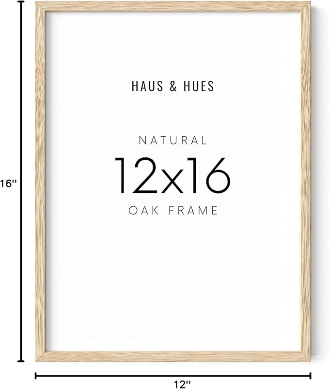 HAUS AND HUES Beige Oak Wood 12x16 Picture Frame - Modern Wood Wall Art Display - Lightweight 12x16 Frame for Art Prints, Photos, Posters - Ready-to-Hang Vertically & Horizontally