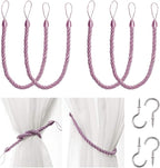 BEL AVENIR Curtain Rope Tiebacks, Drapery Rope Holdbacks with 4 Metal Screw Hooks (Pink, 4pack)