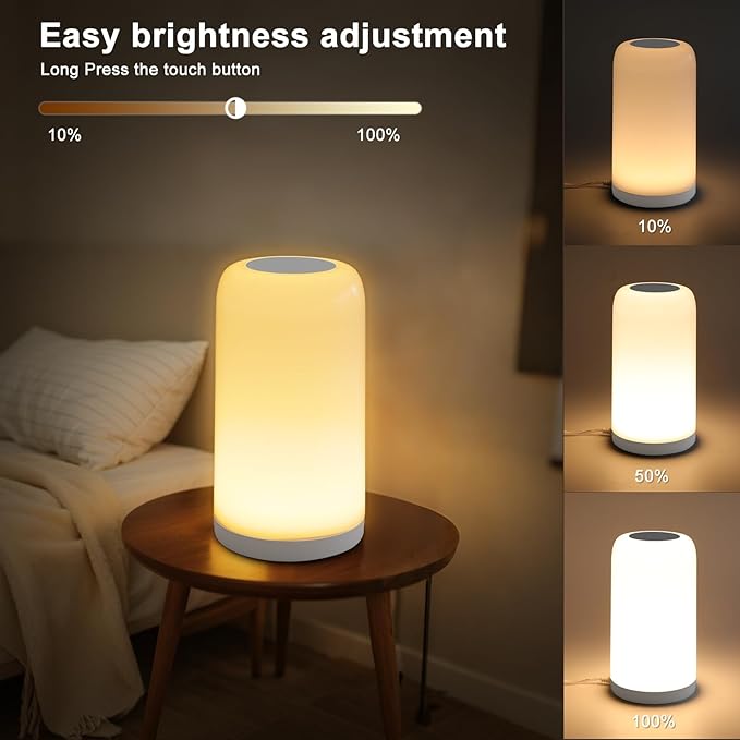 Dimmable Touch Night Light - 7 Brightness & 13 RGB Colors, Portable Bedside Lamp, Touch & App Control, Smart LED Lamp for Nursery, Reading, Decor